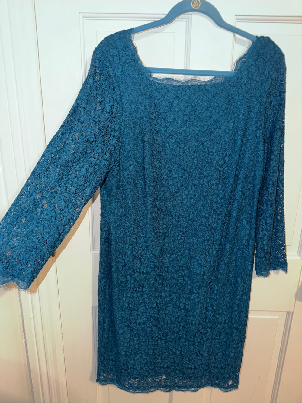 Adrianna Papell Teal Lace Long Sleeve Shift Dress